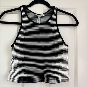 BCBGeneration Black & White Striped Ribbed Crop Tank